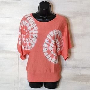 Roz and Ali Coral and White Dolman Sleeves Knit Sweater with Sequins Size M NEW